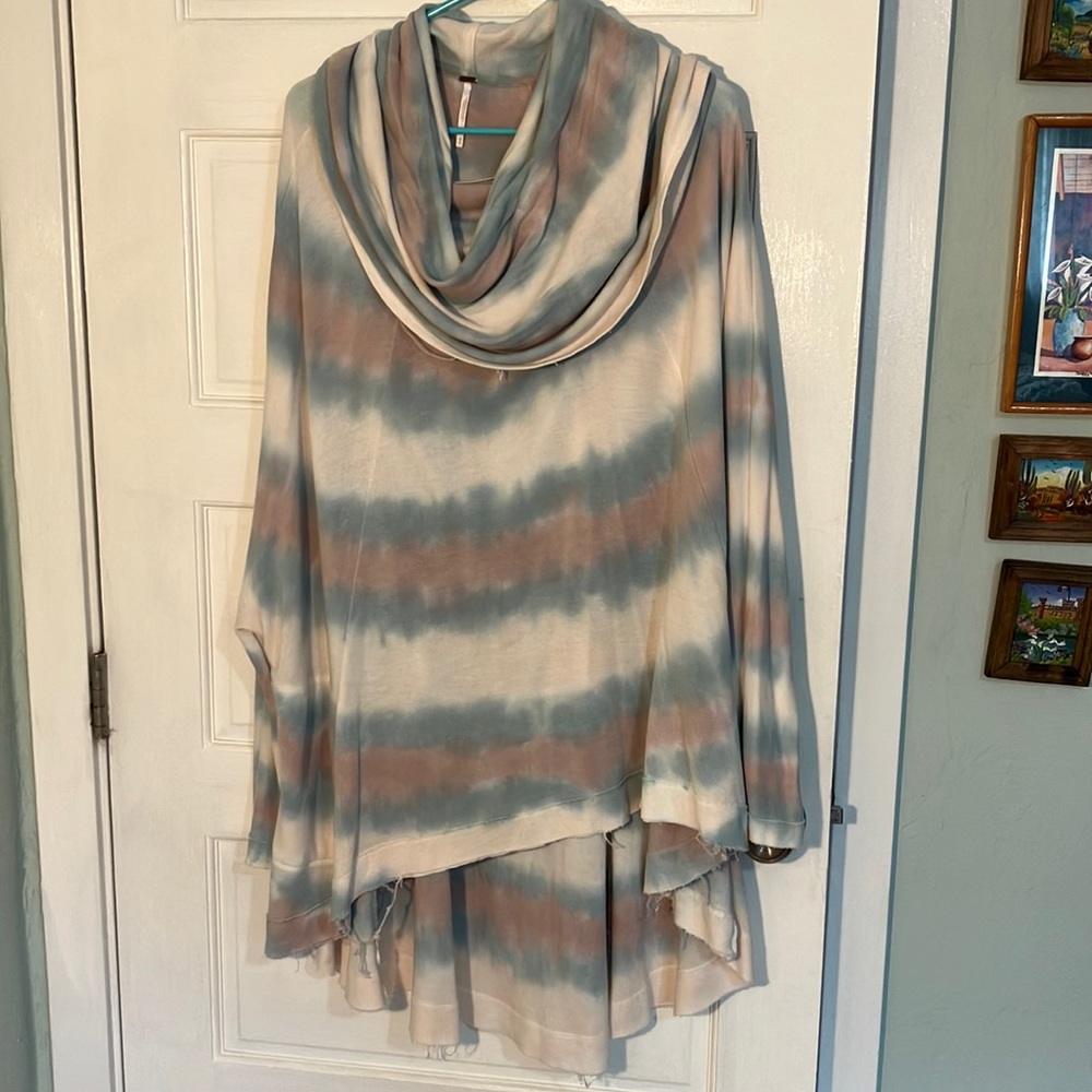 Tie dye free people poncho with sleeves and pockets